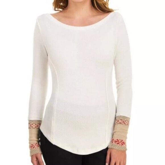 Free People Newbie Rosy Cuff Ski Thermal Top Long Sleeve Fitted Waffle Shirt - Picture 1 of 8
